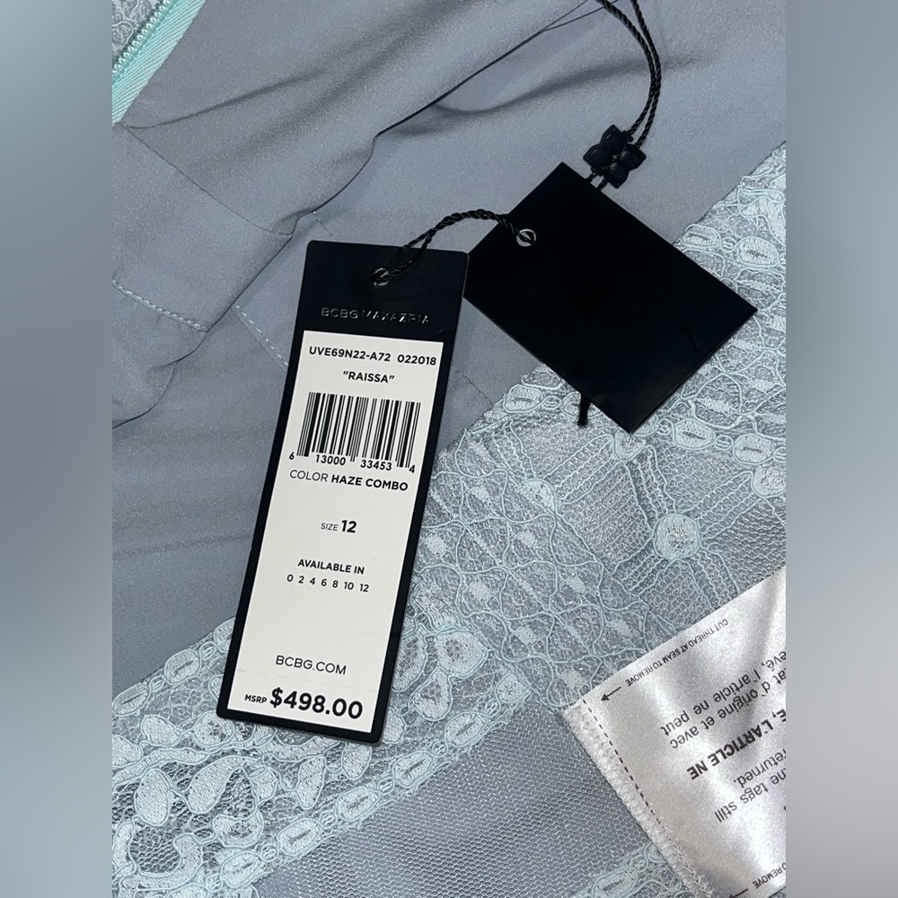 NWT! BCBGMAXAZRIA Raissa Halter Neck Maxi Evening Gown in Haze Combo • Size 12 - Picture 15 of 16